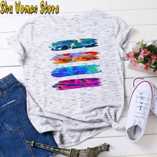 Womens T-shirt Fashion Graffiti Printed Top 2021 Summer Casual Breathable Fabric Retro Style Cost-effective Summer T-shirt