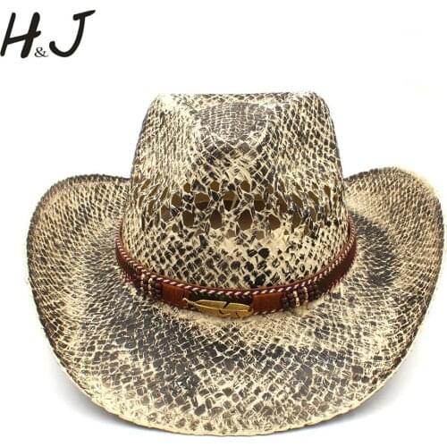 Women Men Straw Western Cowboy Hat Handmade Weave Beach Sombrero Hombre Cowgirl Jazz Caps Punk Leaves Ribbon Size 56-58CM