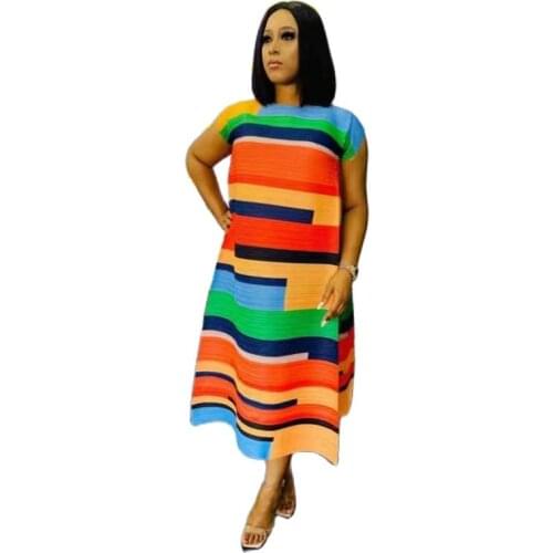 In The Summer Of 2021, Miyake Folds A New Striped Contrast Print Dress With Loose Temperament And Large Size Dress