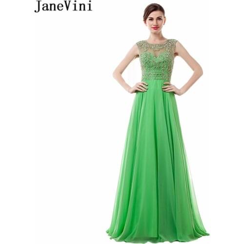 JaneVini Sexy Chiffon Plus Size Bridesmaid Dresses for Women O-Neck Crystal Beaded Backless A Line Sweep Train Formal Prom Gowns