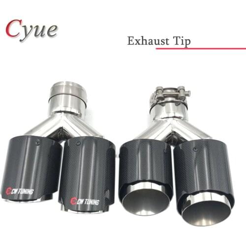 1 Pair Universal Dual Glossy Carbon Fiber Exhaust Tip 304 Stainless Steel Exhaust Pipe Straight Edge Muffler Tip