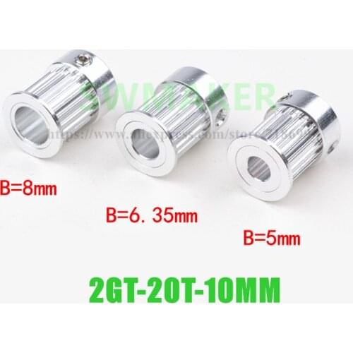 1pcs 2GT-20T timing belt pulley width 10MM bore 5mm 6.35 mm 8mm for 3D printer synchronous belt wheel pull
