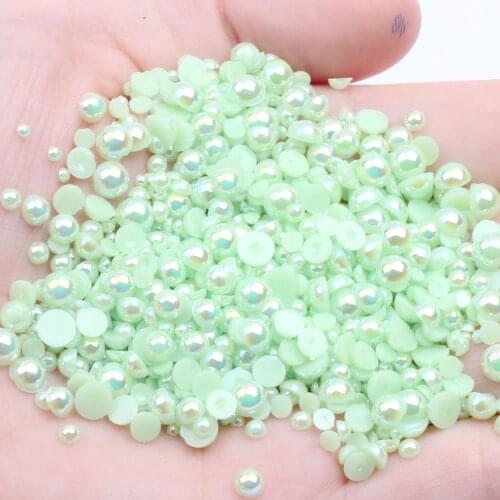 1000/500pcs 2-5mm and Mixed Size Light Green AB Glue on ABS Imitation Half Round Pearls Resin Flatback Beads For Jewelry Making