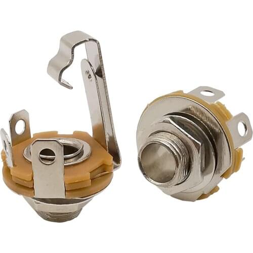 2Pcs Metal Sophomore Core 6.5mm 2 Pole Socket Mono Female Jack Audio Microphone Solder Connector