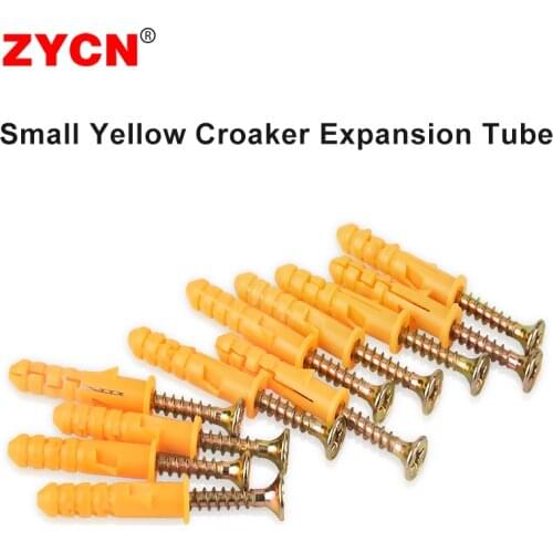 50Set Small Yellow Croaker Wall Anchors Plugs Standard Fasteners Nylon Self-Tapping Plastic Tube Expansion Screw Bolt 6/8/10MM
