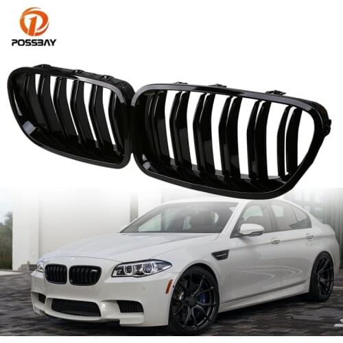 POSSBAY 2Pcs Car Grilles Double Slats Gloss Black Front Racing Grilles for BMW 5-Series F10 Sedan 2010 2011 2012 2013 2014- 2016
