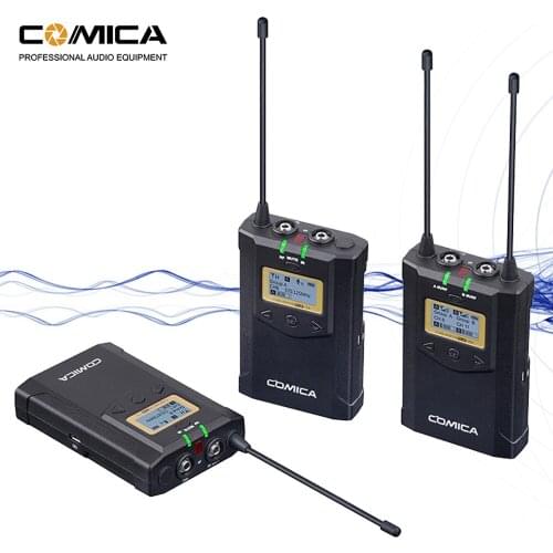 COMICA CVM-WM100 PLUS Wireless Lavalier Microphone System for Canon NikonFuji Cameras,XLR Camcorder,Smartphones