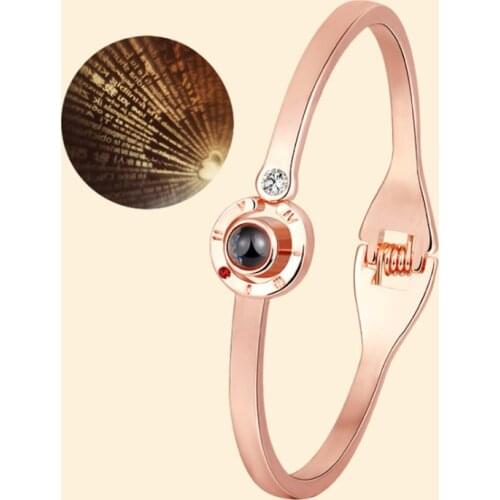 Projection Roman Numerals Valentines Day I Love You 100 Language Bracelets For Women King Queen Lovers Bangle Romantic Jewelry