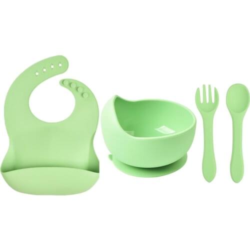 Baby Bib bowl + spoon Fork silicone tableware children silicone spoon Suction bowl baby silicone bowl Solid Lunch Feeding Set