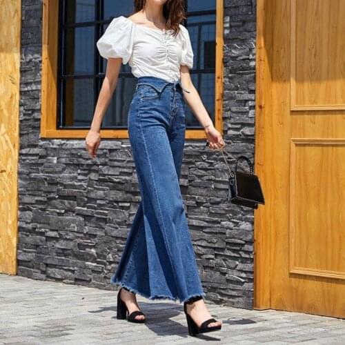 Spring New Wide Leg Jeans Women Streetwear Vintage High Waist Loose Denim Pants Elegant Office Lady Tassel Straight Trousers