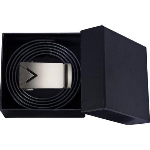 Hi-Tie Gift Boxed Mens Belts Black Leather Men Belt Automatic Buckles Ratchet Dress Jeans Waistband Straps for Dad Son Boyfriend