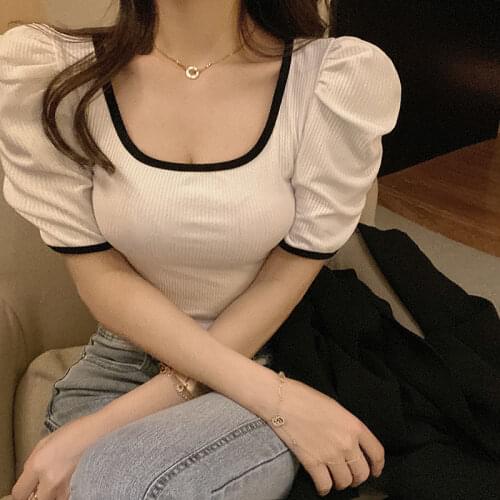 Cotton T Shirt Women Fashion 2021 Summer Plus Size Puff Short Sleeve Thin T-shirt Elegant Tops White Tee Female Basic Tshirt 118