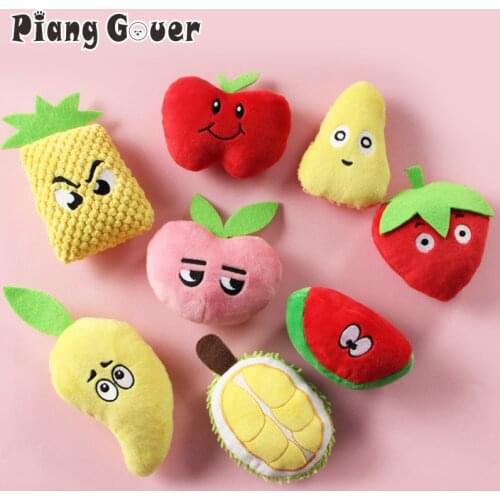 3pcs Fruit Dog Toy Pineapple Puppy Chew Plush Pet Toy Durian Small Dogs Squeak Toys For Cat