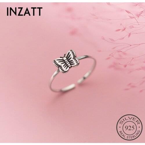 INZATT Real 925 Sterling Thai Silver Butterfly Adjustable Ring For Fashion Women Party Fine Jewelry Vintage Animal Accessories