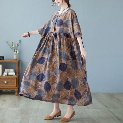 Korean Women Clothing Plus Size 4XL 5XL 6XL Sweet One Piece Cotton Long Dress Retro Japanese Print Bohemia Dress Vestidos 100 KG