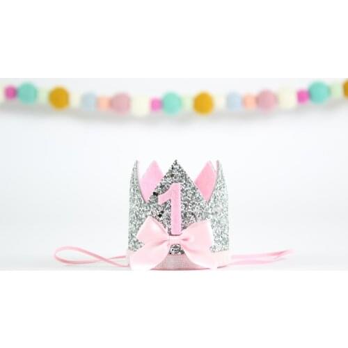 First Birthday Crown 1st Cake Glitter Bow Crown Girl First Birthday Party Crown Princess Crown One Year Old Glitter Hat Silver
