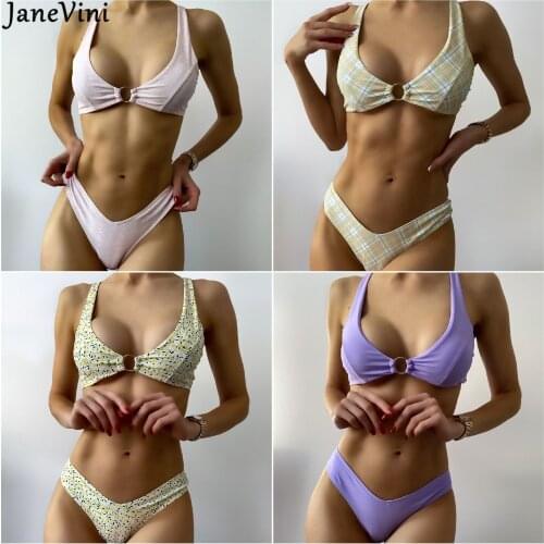 JaneVini 2021 Sexy Swimsuit Women 2 Pieces Swimwear Bikini Set Circle Floral Print Beach Bathing Suit String Femme Lenceria