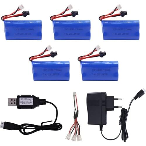 Lipo Battery 18650 7.4V 2200mah SM Plug and charger set for YDI U12A Syma S033g Q1 TK H101 Rc Toys Boats Cars Tanks Drone Parts