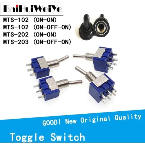 5PCS/LOT Miniature Toggle Switch Single Pole Double Throw ON-OFF-ON ON-ON 125VAC 6A 1/4 Inch Mounting MTS-102 103 202 203 MTS102