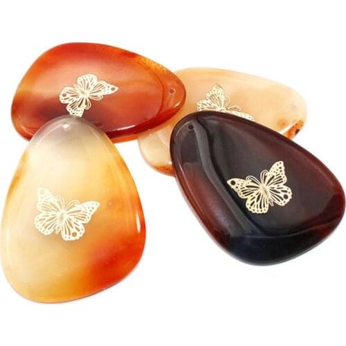 Genuine Color Stone with Big Hole Stone Pendant Charm without Chain Irregular Shape Assorsted with Butterfly Charm