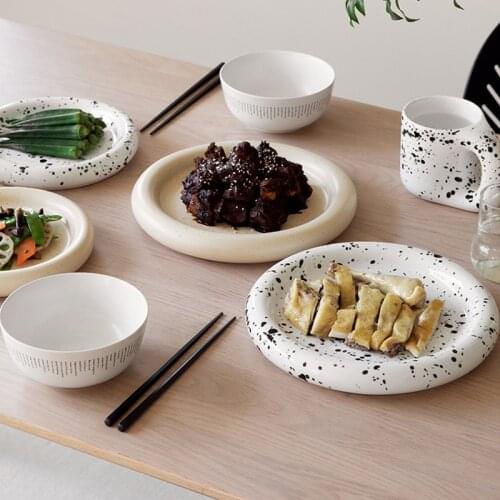 Nordic Ceramic Speckled Bold Mug Plate set Matte Ceramic Dinnerware Western Dish Dessert Plate Steak Salad Cake Rustic Dishware