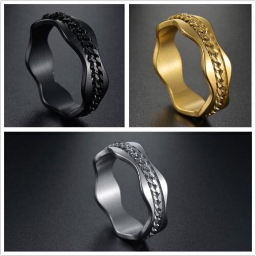 Charm Irregular Link Rings For Women Gold Color Stainless Steel Ring Hip Hop Geometric Exaggeration Finger Jewelry Party Gifts