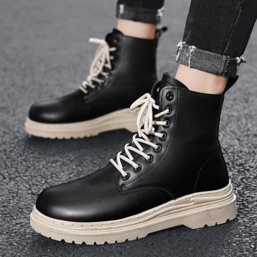Fall Men Boots Winter Boots Footwear Hig-top Comfortable Casual Shoes Man Leather Adult Black Sneakers Male Krasovki New R12-59