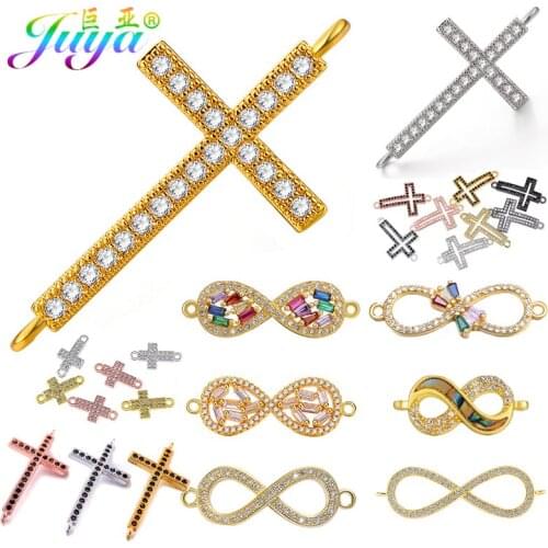 Juya DIY Religious Christian Jewelry Making Accessories Micro Pave Zircon Gold Infinity Cross Charm Connectors Findings