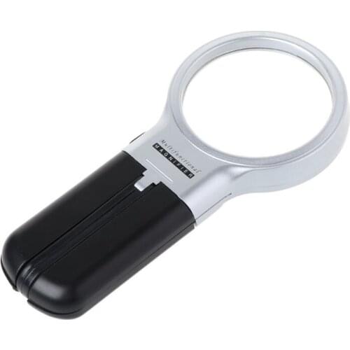 Handheld Desktop Magnifying Glass Multi-Function Folding 3 Times with LED Lights for the Elderly Reading Plexiglass Lens A0KF