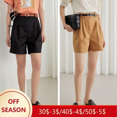 FANSILANEN Office Ladies Suit Shorts Women Summer A-line High Waist Wide Leg Pants Straight Loose Brown Black Casual Pants