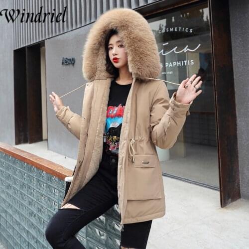 Warm Winter Coat Woman Fur Lining Female Jackets Large Fur Hooded Padded Clothing Plus Size 3XL Thickening Parkas Lady Windriel