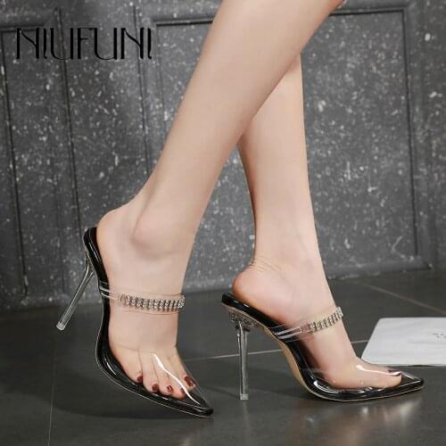 3 Colors Transparent Women Sandals Sexy Pointed Toe Crystal High Heels Rhinestone Stiletto Pumps NIUFUNI Clear Shoes For Women