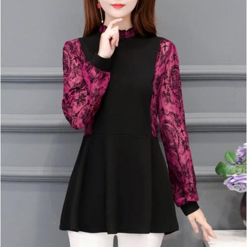 2020 Spring flower Womens o-neck elegant plus size Mesh Blouse Women Tops Long Sleeve loose Shining 5XL Shirt Fashion