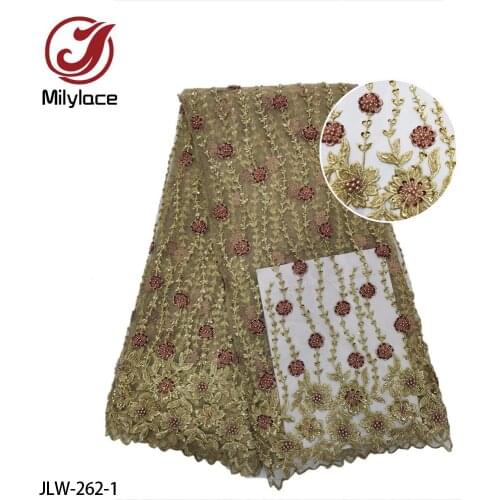 High Quality Embroidery African Lace French Tulle Net Lace Fabric with Beads for Party Dress JLW-262