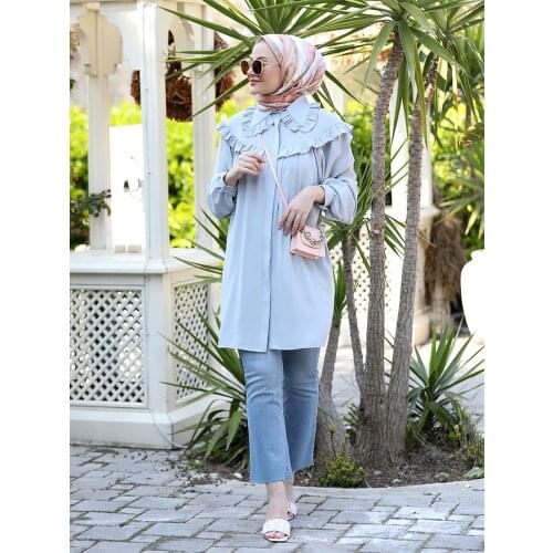 Women Tunic New Season Quality Shirt Ruffle Detailed Collar Loose Cut Muslim Islamic Clothing Crepe Fabric Made in Turkey Eid