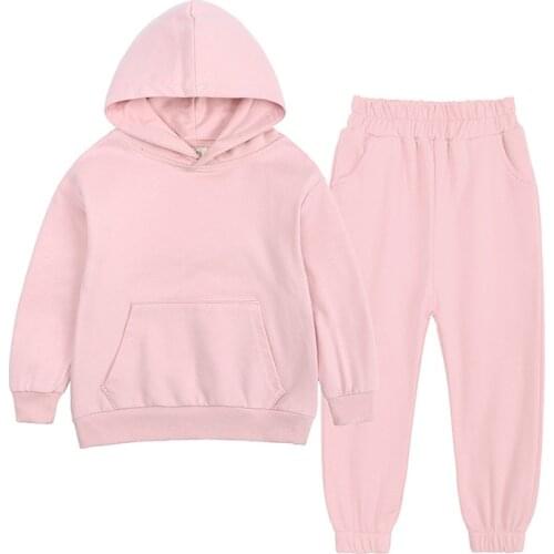 2PCS Sweatershirt+Pants Cotton Kids Set Unisex Girl Clothes Solid Hoodie Autumn Boy Clothes Sweater Trousers Long Sleeve Sports