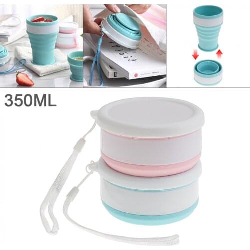 350ML 2 Colors Portable Circular Scalable Silicone Folding Cup with Tether for - 50 Centigrade~200 Centigrade