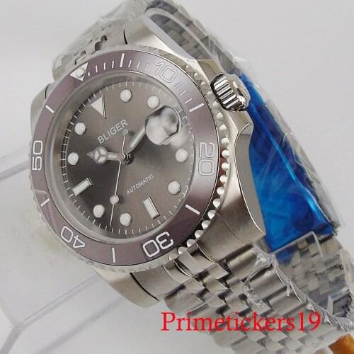 40mm bliger sapphire glass grey dial jubilee bracelet stainless steel case NH35 miyota 8215 automatic movement luminous hands