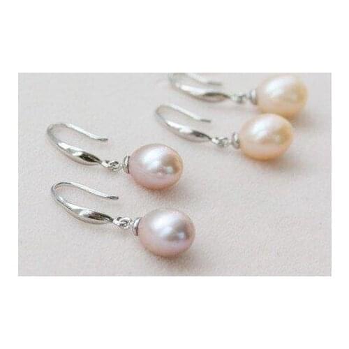 925 Silver 8-9mm White Pink Lavender Exquisite Genuine Freshwater Pearl Dangle Earring Fine Jewelry Charming Birthday Women Gift
