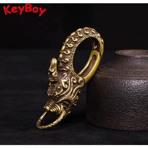 Retro Brass Beast Dragon Head Keychains Chinese Zodiac Animal Dragon Keyrings Waist Buckle Car Key Chain Holder Pendants Jewelry