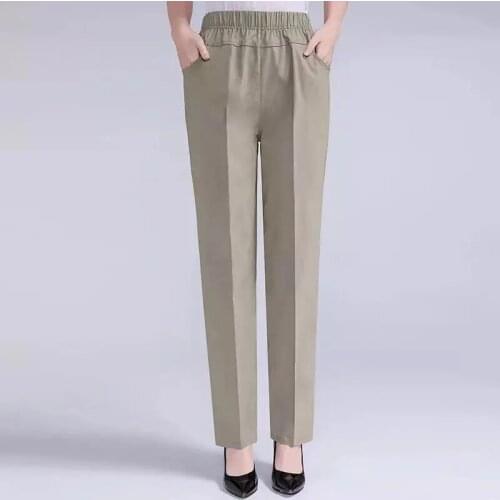Mother Pants Women 2021Summer New Middle-Aged Elderly Female Trousers Thin Section High Waist Straight Cotton Ladies Trousers679