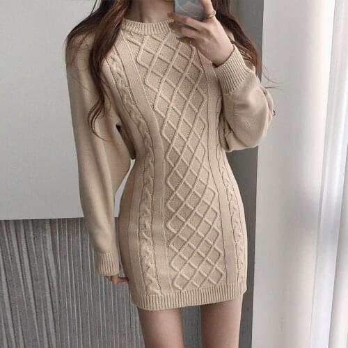 One-Piece Korean Niche Chic WomenS Knitted Dress Mini Dress 2021 Fall/Winter Backless Hip Sweater Dress Knitted Bottoming Dress