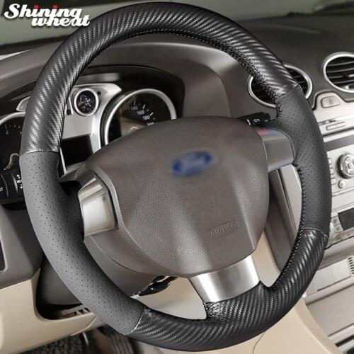 Shining wheat Black Leather PU Carbon Fiber Steering Wheel Cover for Ford Focus 2 Focus 3 Focus RS