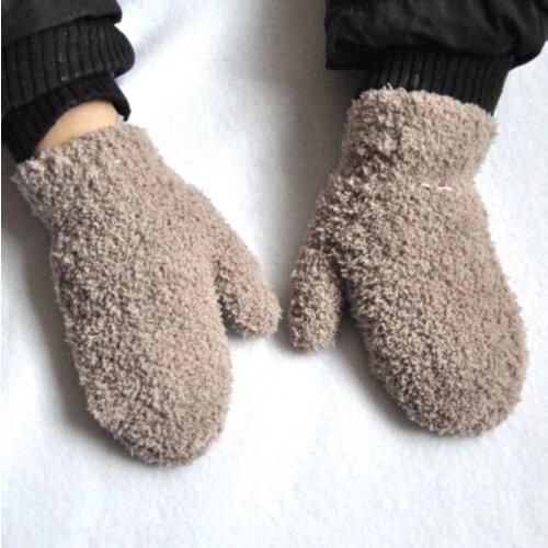 Childrens winter cold and warm knitted knitted gloves for children, half of the plush plush plus velvet thickened gloves