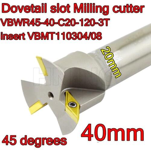 VBWR45-40-C20-120-3T Petiole 20mm 45degrees CNC Dovetail slot milling cutter insert VBMT110304 Free shipping