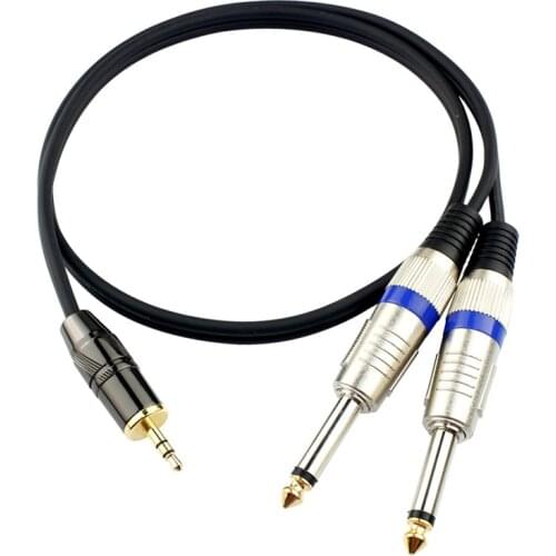 GUSUO 3.5mm 1/8" Male Jack to 2 x 6.35mm Dual 1/4" TS Mono Male Jack Speaker Amplifier Cable S22 0.5M-30M