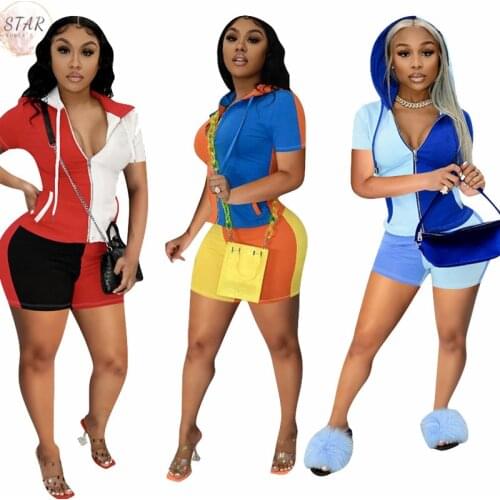 Hoodie Two Piece Set Women Summer Short Sleeve Crop Top Leggings Shorts Sets Casual Jogging Suit Tracksuit Wholesale Dropshpping