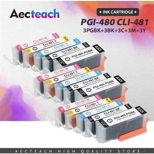 Aecteach new For Canon PGI-480 CLI-481 PGI480 CLI481 Compatible Ink cartridge for Canon PIXMA TS8140 TS8240 TS9140 Printer