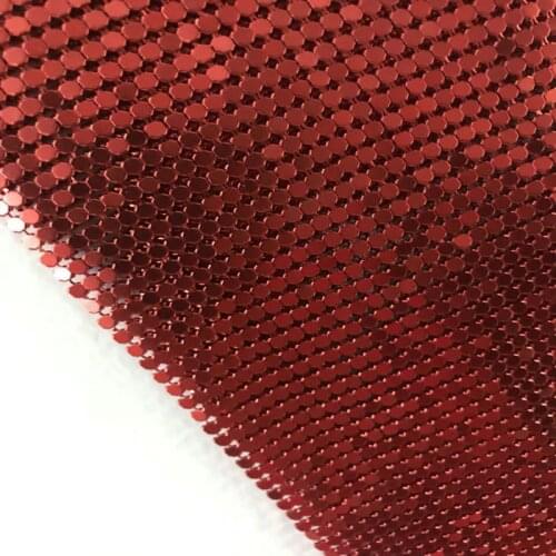 Red Metal Mesh Fabric Metallic cloth Metal Sequin Sequined Fabric Curtain Square 50cm x 42cm For DIY Sewing Home Decoration