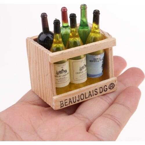 1/12 Dollhouse Miniature Beer Wine Bottle & Magnet Wooden Storage Rack 12pcs